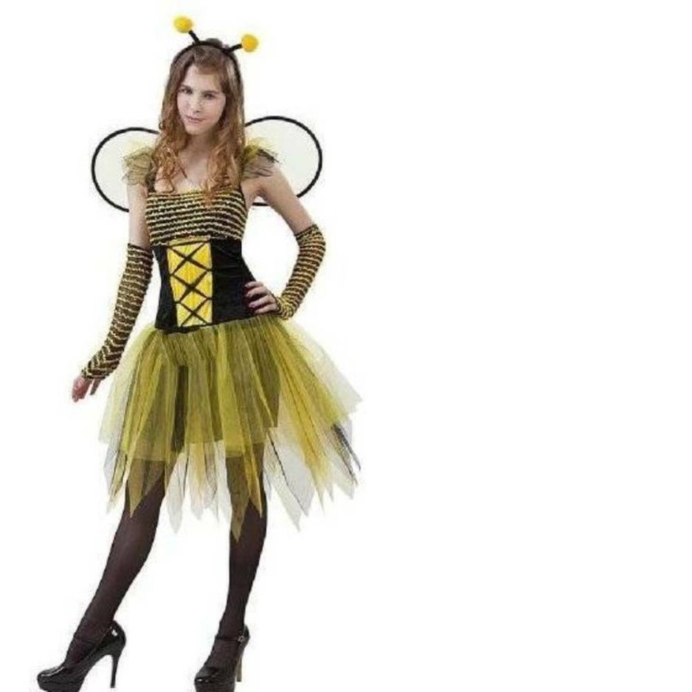 Bumble Bee Halloween Costume OS Yellow Black Dress Wings 5 Pc Junior Teen